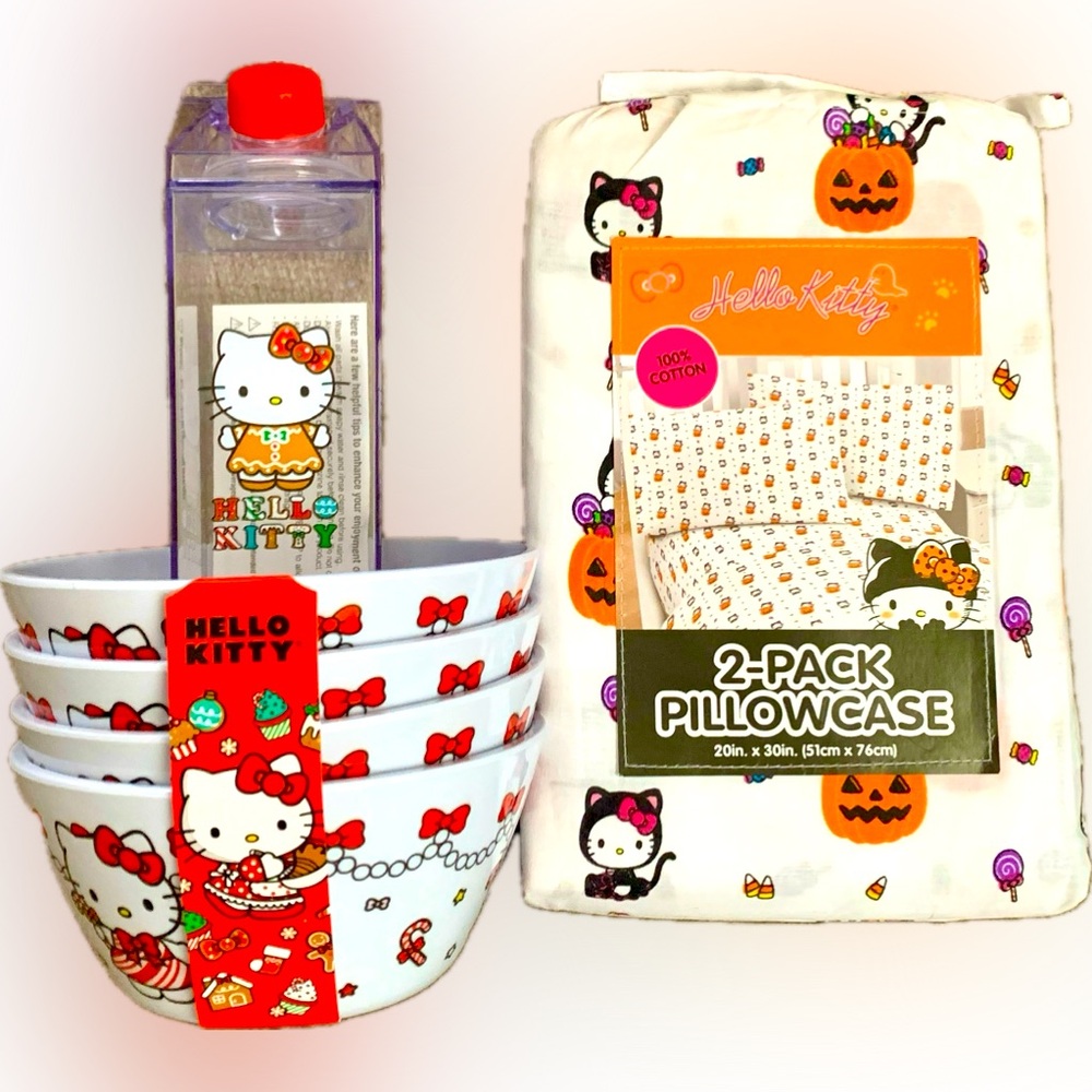 HelloKitty Halloween Christmas Collectible Home Bundle Holiday Pillowcases Bowls
